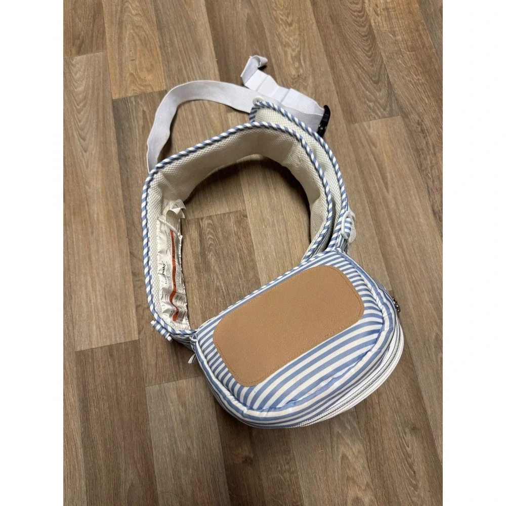 Tushbaby Hip Seat Baby Bag Blue White Stripe Ergonomic Waistband Storage
